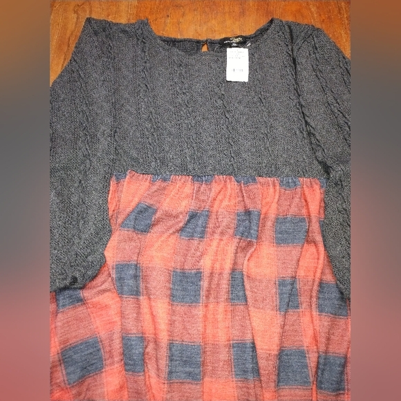 NWT Suzanne Betro Grey / Red Plaid Contrast Print Empire Waist Dress, 4X - Picture 6 of 6